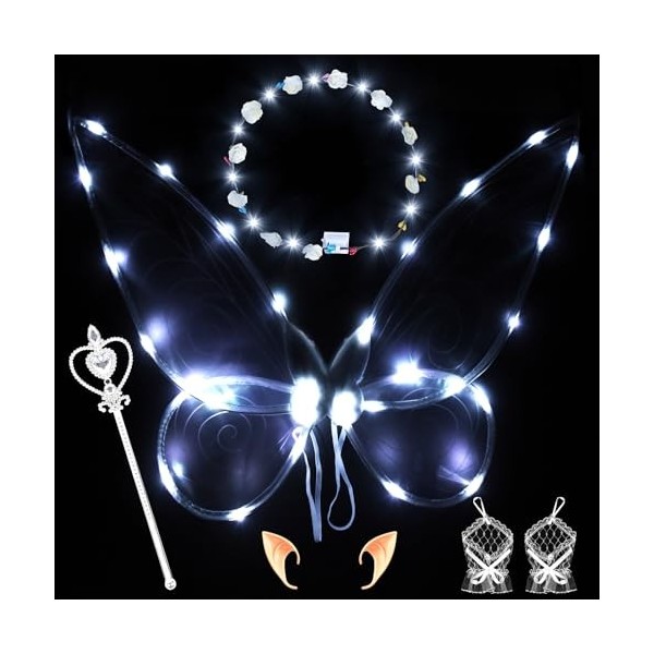 FORMIZON LED Feenflügel Leuchtende, 8er Set Leuchtend Fairy Wings Erwachsene, Elfenflügel Fee Flügel Mädchen, Schmetterlingsf