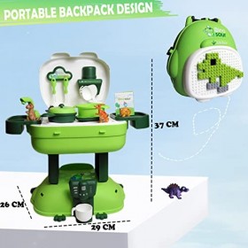 Cuisine Jouet pour Enfants avec Dinosaure, Ensemble de Jeu de Cuisine avec Evier Et Cafetière, Sac à Dos 3 en 1 pour Jouets d
