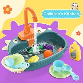 KPJSJ Ensemble de Jouets pour évier de Cuisine pour Enfants Simulation pour Enfants évier de Jeu avec Fruits et Vaisselle Jou