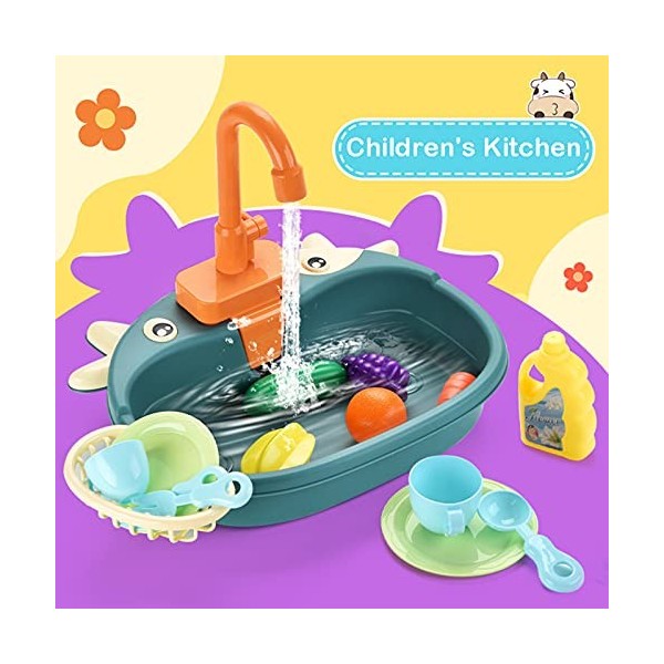 KPJSJ Ensemble de Jouets pour évier de Cuisine pour Enfants Simulation pour Enfants évier de Jeu avec Fruits et Vaisselle Jou