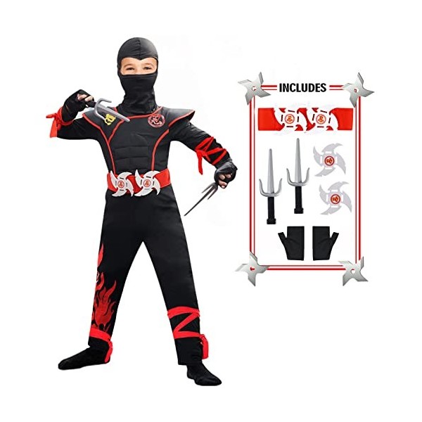 Blu Ninfee Costume de ninja pour enfant - Costume dHalloween pour garçon - Une pièce - Costume de carnaval - Costume dHallo