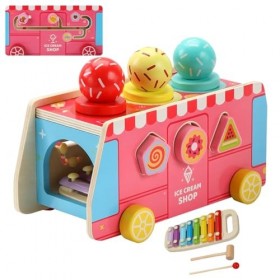 Lambo Camion de crème glacée pour,Nourriture et Accessoires de Jeu dimitation 5 en 1 en Bois - Jouets de tri et dempilage M