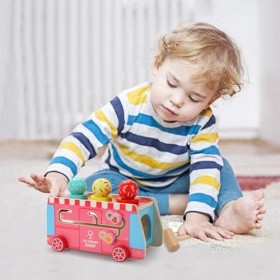 Lambo Camion de crème glacée pour,Nourriture et Accessoires de Jeu dimitation 5 en 1 en Bois - Jouets de tri et dempilage M