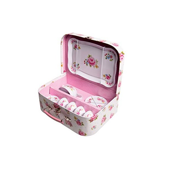 Childrens Rose Covered Tin Tea / Picnic Set and Case