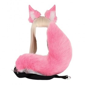 CLSQLXYJZC Chat Renard Loup Longue Queue Oreilles Kit, Peluche Mignon Fausse Fourrure Animal Bandeau De Cosplay Costume Chape