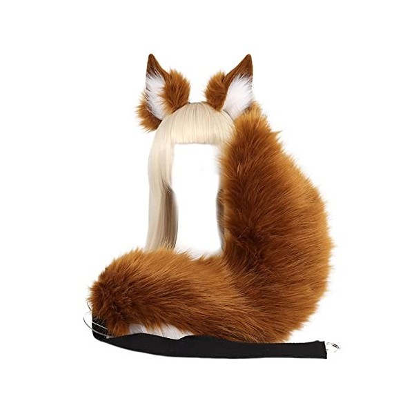 CLSQLXYJZC Chat Renard Loup Longue Queue Oreilles Kit, Peluche Mignon Fausse Fourrure Animal Bandeau De Cosplay Costume Chape