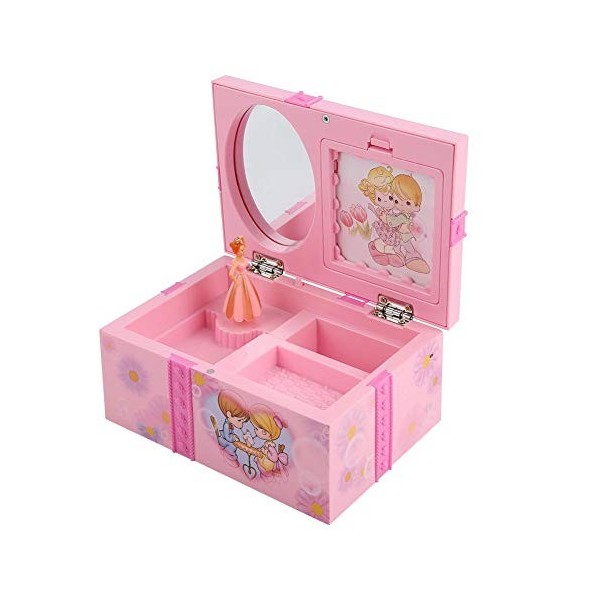 FTVOGUE Boîte à musique pour enfants Miroir de rangement pour bijoux en plastique rose avec Rotary Princesse dansante