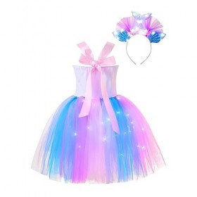 Oyolan Déguisement Sirène Fille Enfant Princesse Robe Lumineuse LED Serre-Tête Bandeau Cosplay Halloween Carnaval Fête Annive