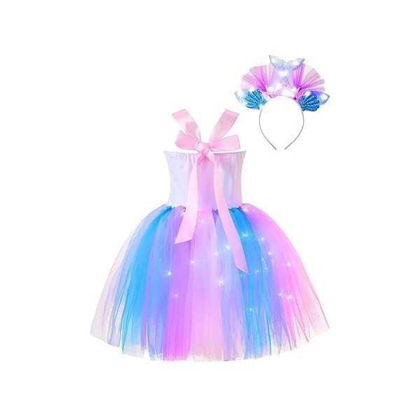 Oyolan Déguisement Sirène Fille Enfant Princesse Robe Lumineuse LED Serre-Tête Bandeau Cosplay Halloween Carnaval Fête Annive