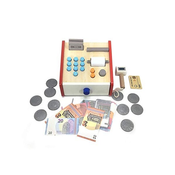 Jouet de caisse enregistreuse en bois, jouet de supermarché de jeu de rôle, entraîne la manipulation de largent et des prix,