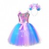 YiZYiF Enfant Fille Déguisement Licorne Sirène Robe Princesse Tutu Jupe avec Lumineuse LED Cosplay Costume Halloween Carnaval