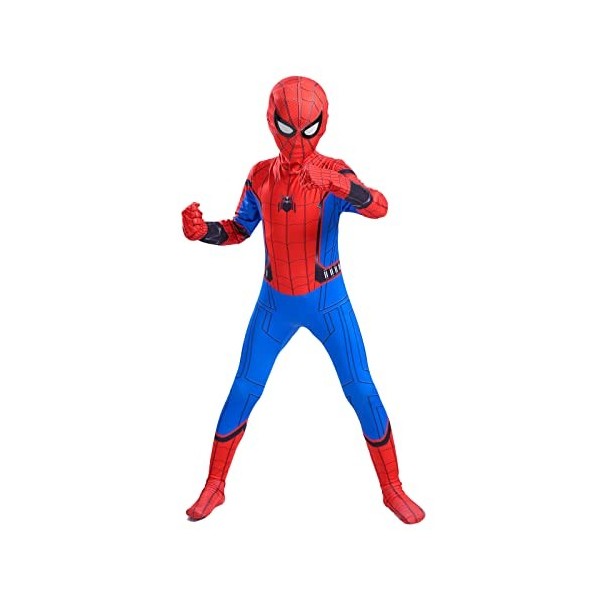 Kitimi Costume daraignée de super-héros pour enfants, verres 3D, noir Spider Miles Morales, body en tissu de soie de lait po