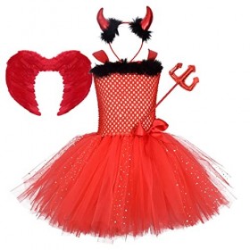 IMEKIS Enfants Filles Ange Démon Costume Rêve Halloween Cosplay Habiller Princesse Tulle Tutu avec Aura Bandeau et Ailes Fée 
