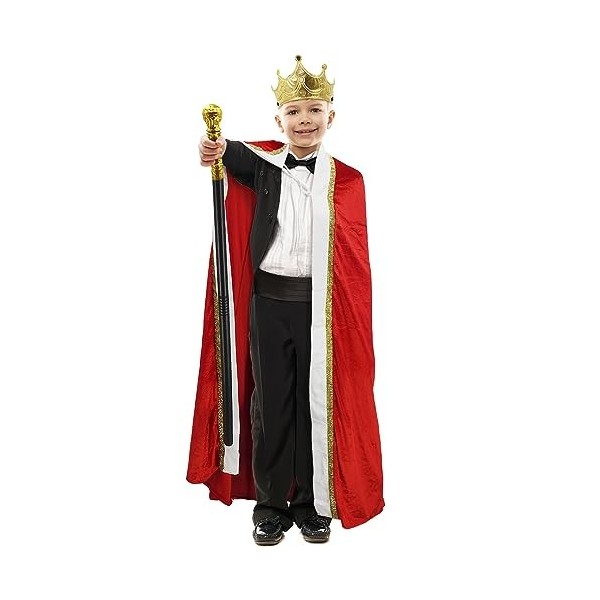 DigiTizerArt Ensemble de costume mural 3 pièces pour Halloween King Cloak Couronne pour adultes et enfants Roi Prince ou Robe
