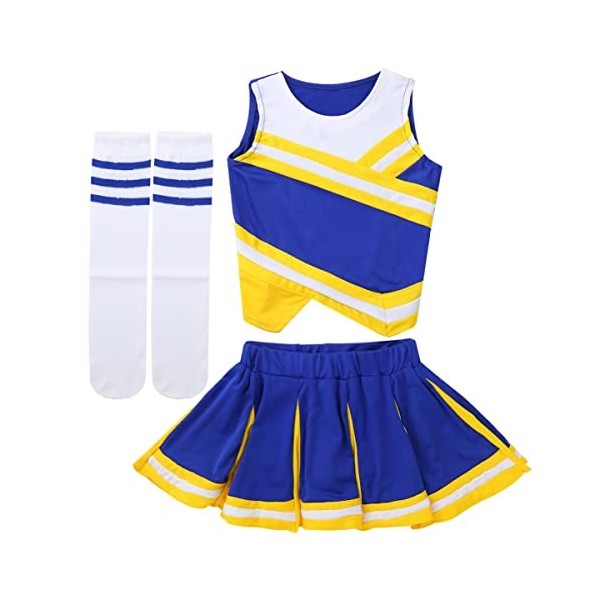 IEFIEL Cheerleading Pompons Fille Pom-Pom Girls Pompoms Haut Et Jupe Chaussettes Danse Sports Enfant Ensemble Uniforme Scolai