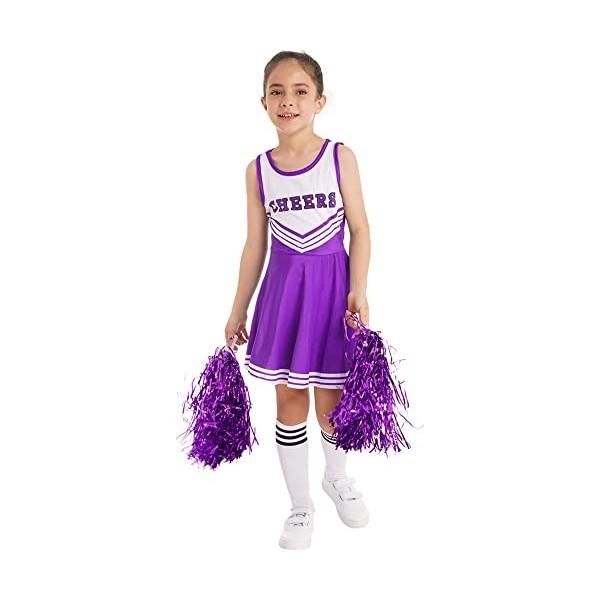 IEFIEL Cheerleading Pompons Fille Pom-Pom Girls Pompoms Haut Et Jupe Chaussettes Danse Sports Enfant Ensemble Uniforme Scolai