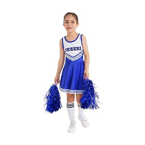 IEFIEL Cheerleading Pompons Fille Pom-Pom Girls Pompoms Haut Et Jupe Chaussettes Danse Sports Enfant Ensemble Uniforme Scolai