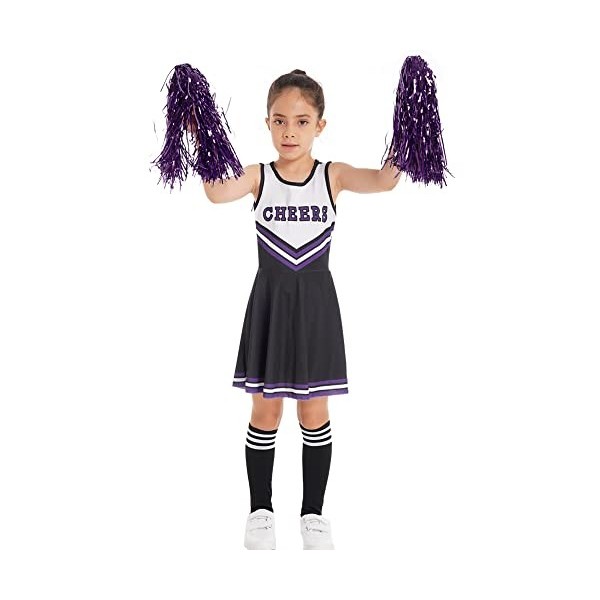 IEFIEL Cheerleading Pompons Fille Pom-Pom Girls Pompoms Haut Et Jupe Chaussettes Danse Sports Enfant Ensemble Uniforme Scolai