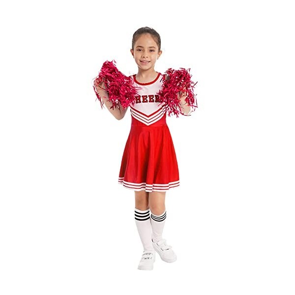 IEFIEL Cheerleading Pompons Fille Pom-Pom Girls Pompoms Haut Et Jupe Chaussettes Danse Sports Enfant Ensemble Uniforme Scolai