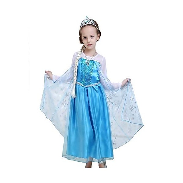 Costume elsa - fille - classique - halloween - carnaval - taille 140-6/7 ans - idée cadeau originale frozen