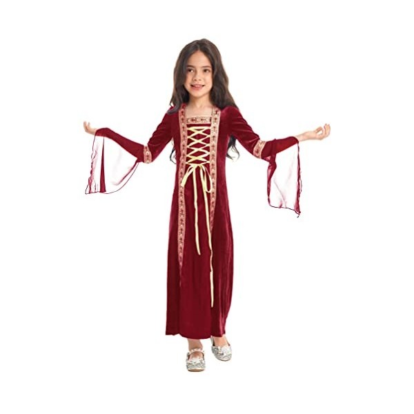 dPois Enfant Fille Deguisement Médiévale Renaissance Longue Robe Victorien Halloween Vintage Robes Gothique Costume Cosplay C