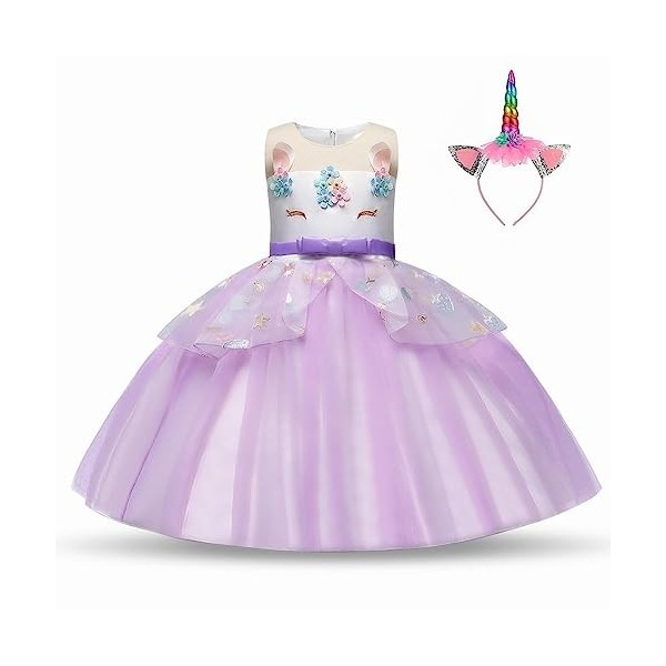 Pretty Princess Filles Costume Licorne Tulle Robe de Princesse Robe de Anniversaire sans Manches Canaval Soirée Spectacle Fêt