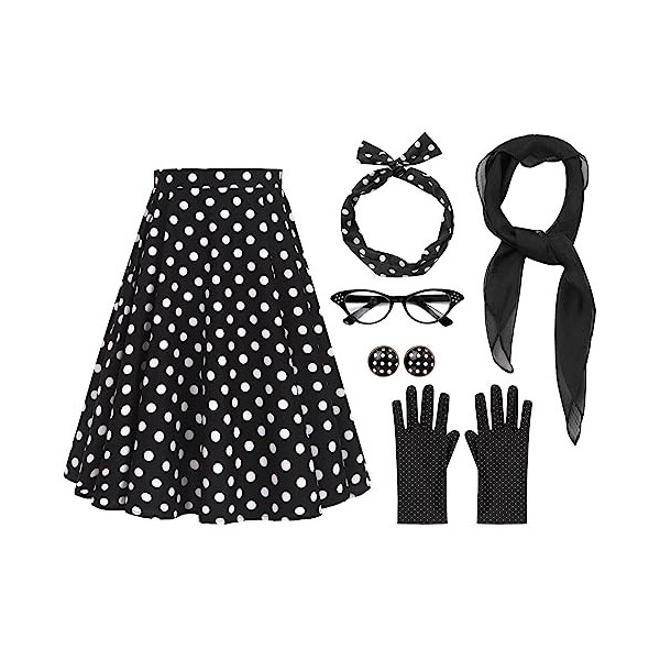 Odizli Rockabilly Accessoires pour femme Style rétro années 50 et 60 à pois Pois Jupon Jupe en mousseline de soie Bandeau Lun