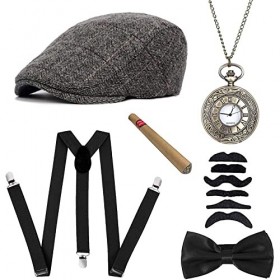 Accessoires pour homme des années 1920 - Gatsby - Ensemble daccessoires pour déguisement Panama Chapeau élastique avec jarre