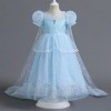 Robe Princesse Fille Elsa Déguisement avec Couronne Princesse Collier Ensemble Jupe Tulle Longue Robe Elsa Reine des Neiges p