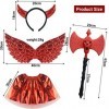 Costume de fée 4 pièces – Ailes dange rouges/bandeau cornes de diable/baguette magique halo de taille énorme/jupe tutu rouge