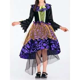 dPois Enfant Fille Déguisement Robe Sorcière Halloween Robe à Étoiles Paillettes Chapeau de Magicien Robe Soirée Cérémonie Sa