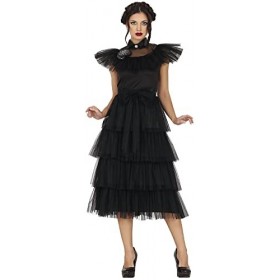 Fiestas Guirca Déguisement Fille de Famille Gothique Reine de Nuit - Robe Noire Élégante - Déguisement Halloween Femme Taille