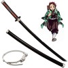 76cm/104cm Demon Slayer Katana Épée De Samouraï Jouet Kamado Tanjiro, Lame En Bois Danime Japonais Épée Prop Demon Slayer Co