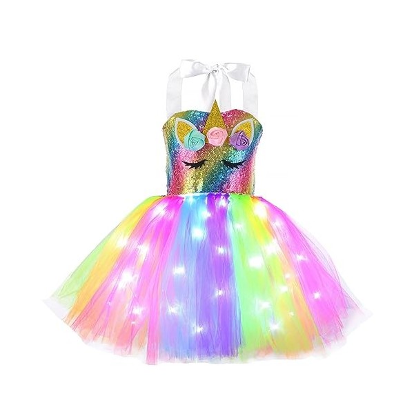 Aislor Deguisement Halloween Fille Enfant Costume Princesse LED Lumineuse Tutu Robe Danse Ballet Avec Bandeau Serre-tête Anni