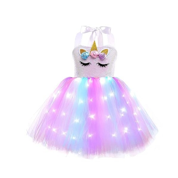 Aislor Deguisement Halloween Fille Enfant Costume Princesse LED Lumineuse Tutu Robe Danse Ballet Avec Bandeau Serre-tête Anni