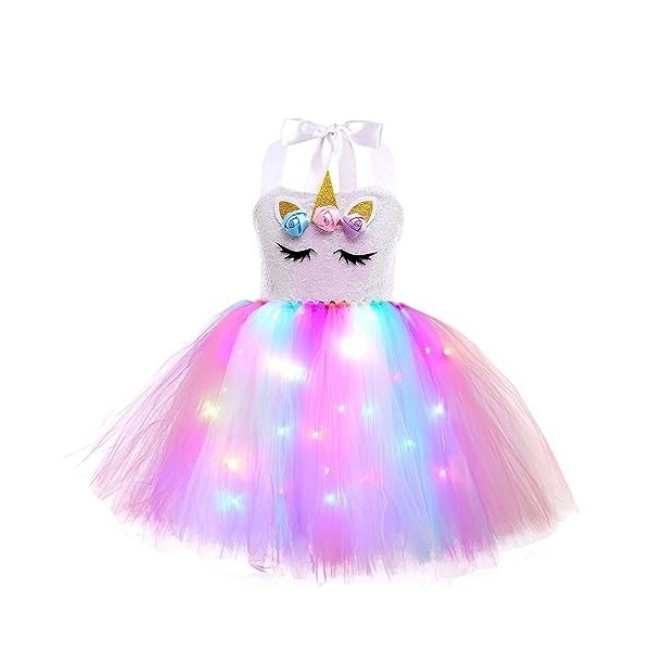 Aislor Deguisement Halloween Fille Enfant Costume Princesse LED Lumineuse Tutu Robe Danse Ballet Avec Bandeau Serre-tête Anni