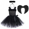 IMEKIS Enfants Filles Ange Démon Costume Rêve Halloween Cosplay Habiller Princesse Tulle Tutu avec Aura Bandeau et Ailes Fée 