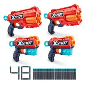 XSHOT- X-Shot Excel Lot de 4 Pistolets Mousse 2xKickback et 2xReflex 6 48 fléchettes, 3 cibles , 36354-2022, Multicolore