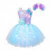 Oyolan Déguisement Sirène Fille Enfant Princesse Robe Lumineuse LED Serre-Tête Bandeau Cosplay Halloween Carnaval Fête Annive