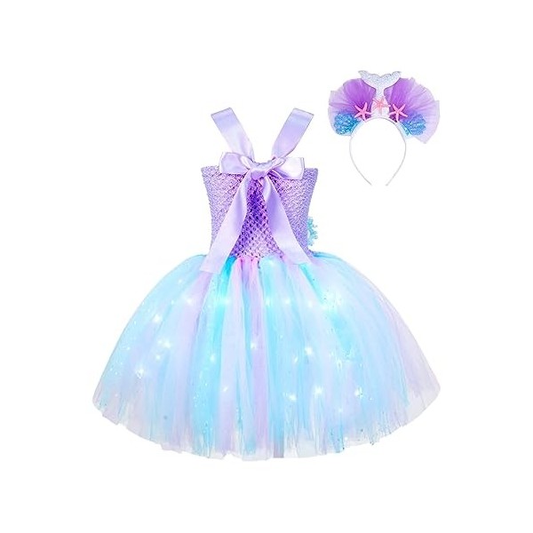 Oyolan Déguisement Sirène Fille Enfant Princesse Robe Lumineuse LED Serre-Tête Bandeau Cosplay Halloween Carnaval Fête Annive