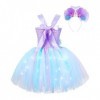 Oyolan Déguisement Sirène Fille Enfant Princesse Robe Lumineuse LED Serre-Tête Bandeau Cosplay Halloween Carnaval Fête Annive