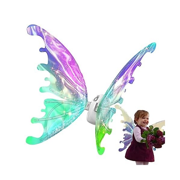 Hearthxy fées Papillon Lumineuses LED, Ailes delfe Mobiles électriques fée Costume delfe dhalloween, pour Enfant, Femmes A