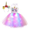 inlzdz Enfants Filles Robe Licorne Déguisement de Princesse Fée Tutu Robe avec Lumières LED Anniversaire Halloween Carnaval F