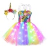 inlzdz Enfants Filles Robe Licorne Déguisement de Princesse Fée Tutu Robe avec Lumières LED Anniversaire Halloween Carnaval F