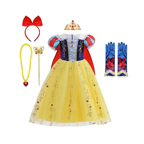 MYRISAM Filles Robe de Carnaval Princesse Costume de Blanche Neige avec Cape Conte de Fée Snow White Déguisements Cosplay Hal