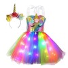 inhzoy Enfant Déguisement de Licorne Princesse Fée pour Fille Tutu Robe avec Lumières Brillant + Bandeau de Licorne Halloween