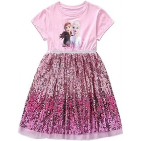 Ravent Elsa Robe dété brillante à manches courtes Motif Reine des Neiges Princesse Princesse des Neiges Costume avec Cape Fi