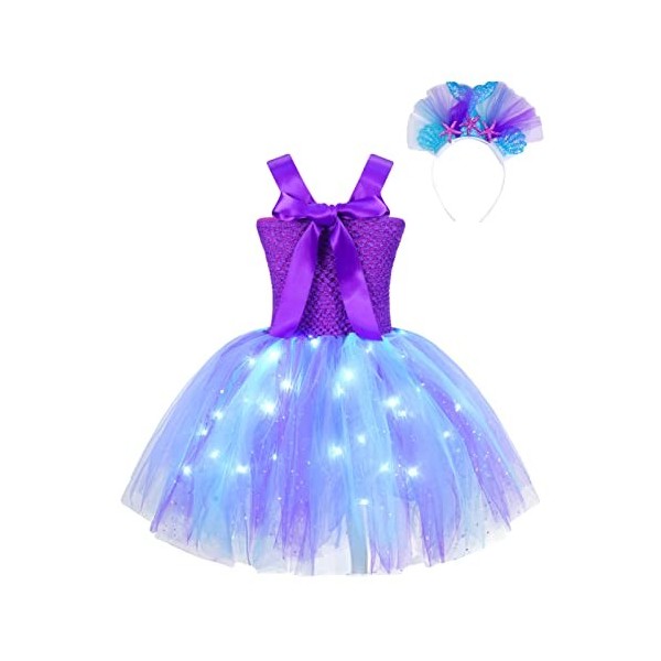 IEFIEL Déguisement Princesse Sirène Enfant Fille Robe Halloween Soirée Cérémonie Fête + Aile + Bandeau Licorne Fille Cosplay 