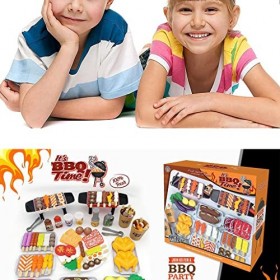 Lot de 80 jouets de cuisine et de nourriture pour barbecue - Jeu de rôle pour jouer au barbecue