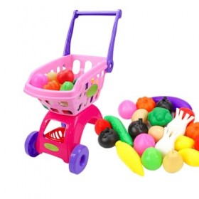 Chariot de Panier pour Enfants Jouet, Chariot de Jeu de supermarché avec légumes de Fruits de Nourriture, Panier de Panier su